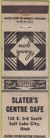 Matchbook Cover - Slater's Centre Cafe Salt Lake City UT WORN