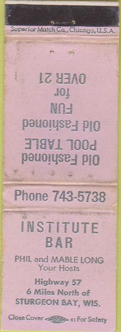 Matchbook Cover - Institute Bar Sturgeon Bay WI WORN