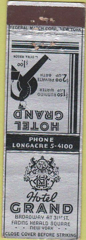 Matchbook Cover - Hotel Grand New York City Federa