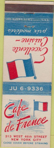 Matchbook Cover - Cafe De France New York City