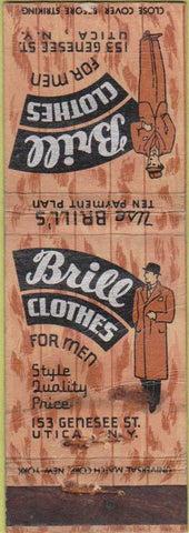 Matchbook Cover - Brill Clothes Utica NY CREASE