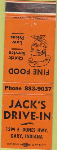 Matchbook Cover - Jack's Drive In Gary IN