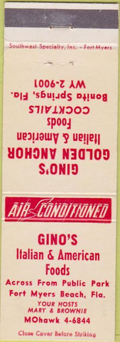 Matchbook Cover - Gino's Golden Anchor Fort Myers Beach FL