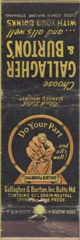 Matchbook Cover - Gallagher Burtons Whiskey