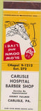 Matchbook Cover - Carlisle Hospital Barber Shop Carlisle PA