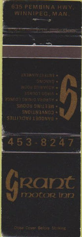 Matchbook Cover - Grant Motor Inn Winnipeg Manitoba