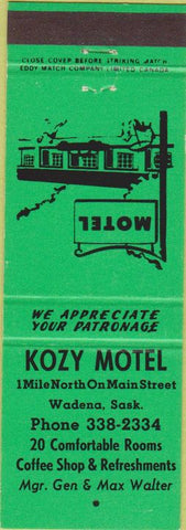 Matchbook Cover - Kozy Motel Wadena SK