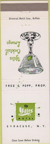 Matchbook Cover - The Yates Hotel Syracuse NY