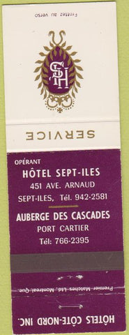 Matchbook Cover - Hotel Sept Iles Auberge Des Cascades
