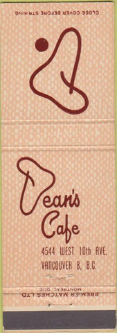 Matchbook Cover - Dean's Cafe Vancouver BC