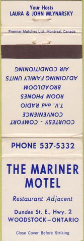 Matchbook Cover - The Mariner Motel Woodstock ON