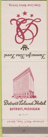 Matchbook Cover - Detroit Leland Hotel MI