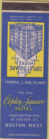 Matchbook Cover - Copley Square Hotel Boston MA