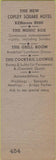 Matchbook Cover - Copley Square Hotel Boston MA