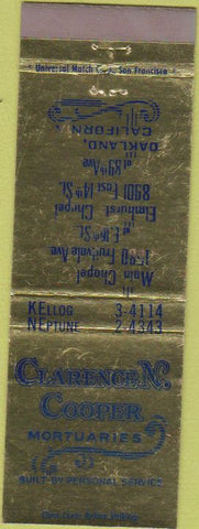 Matchbook Cover - Clarence Cooper Mortuaries Oakland CA