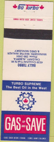 Matchbook Cover - Turbo Supreme Gas oil Calgary Alberta
