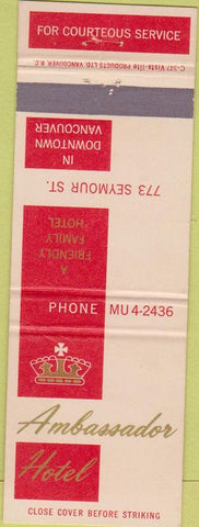 Matchbook Cover - Ambassador Hotel Cancouver BC