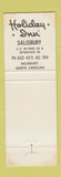 Matchbook Cover - Holiday Inn Salisbury NC
