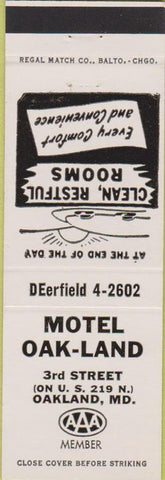 Matchbook Cover - Motel Oak-land Oakland MD