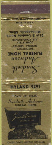 Matchbook Cover - Anderson Funeral Home Minneapolis MN