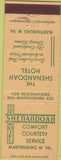 Matchbook Cover - Shenandoah Hotel Martinsburg WV