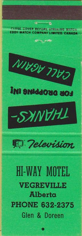 Matchbook Cover - Hi Way Motel Vegreville Alberta