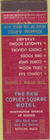 Matchbook Cover - Copley Square Hotel Boston MA feature