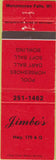 Matchbook Cover - Jimbo's billiards bowling Menomonee Falls WI