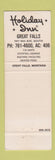 Matchbook Cover - Holiday Inn Great Falls MT