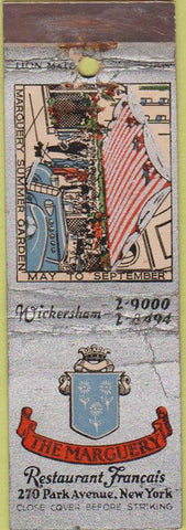Matchbook Cover - Marguery Restaurant French New York City CREASE