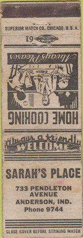 Matchbook Cover - Sarah's Place Anderson IN WORN