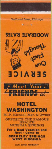 Matchbook Cover - Hotel Washington Berkeley Springs WV