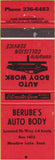 Matchbook Cover - Berube's Auto Body Meadow Lake SK