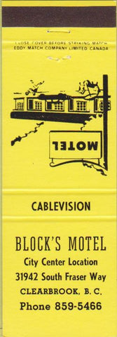Matchbook Cover - Block's Motel Clearbrook BC
