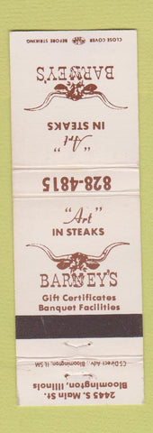 Matchbook Cover - Barney's Steaks Bloomington IL