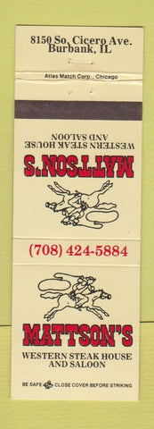 Matchbook Cover - Mattson's Steak House Saloon Burbank IL