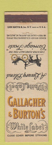 Matchbook Cover - Gallagher Burton's White Label Whiskey