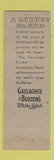 Matchbook Cover - Gallagher Burton's White Label Whiskey