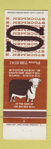 Matchbook Cover - Stockmen's Motor Hotel Elko NV