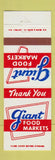 Matchbook Cover - Giant Food Market Grocery
