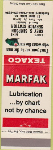 Matchbook Cover - Marfak Texaco oil gas Reedsburg WI