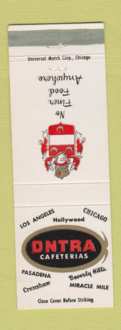 Matchbook Cover - Ontra Cafeterias Los Angeles Chicago Pasadena Hollywood