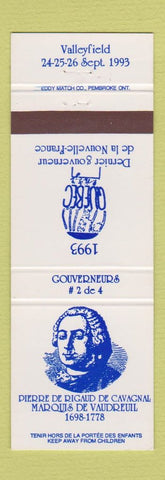 Matchbook Cover Pierre De Rigaud De Cavagnal Marquis De Vaudreuil Valleyfield QC