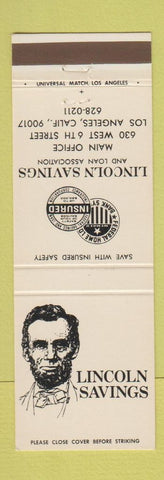 Matchbook Cover - Lincoln Savings Bank Los Angeles CA Abraham