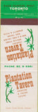 Matchbook Cover - Plantation Tavern Toronto ON