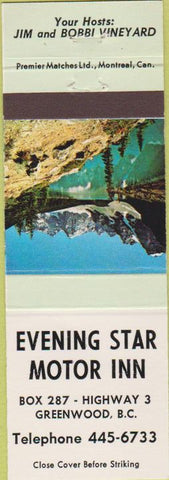 Matchbook Cover - Evening Star Motor Inn Greenwood BC