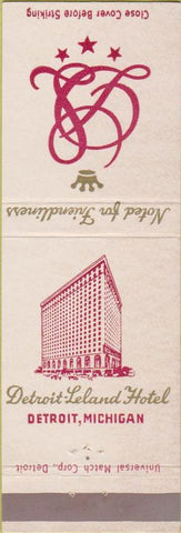 Matchbook Cover - Detroit Leland Hotel MI