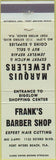 Matchbook Cover - Frank's Barber Shop Fort Myers Beach FL Jeweler