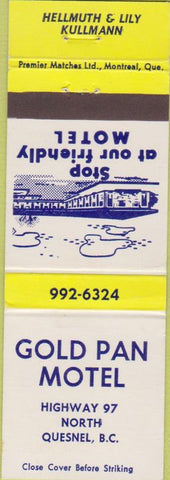 Matchbook Cover - Gold Pan Motel Quesnel BC