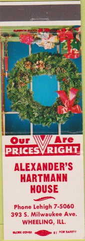 Matchbook Cover - Alexander's Hartmann House Wheeling IL